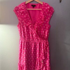 J. Crew Hot Pink Floral Ruffle Wrap Midi Dress